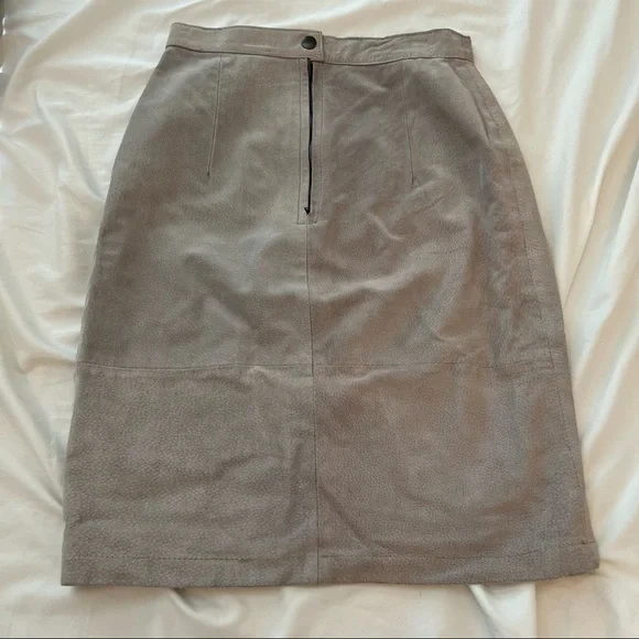 Genuine Leather Slate Gray Pencil Skirt - Picture 5 of 7